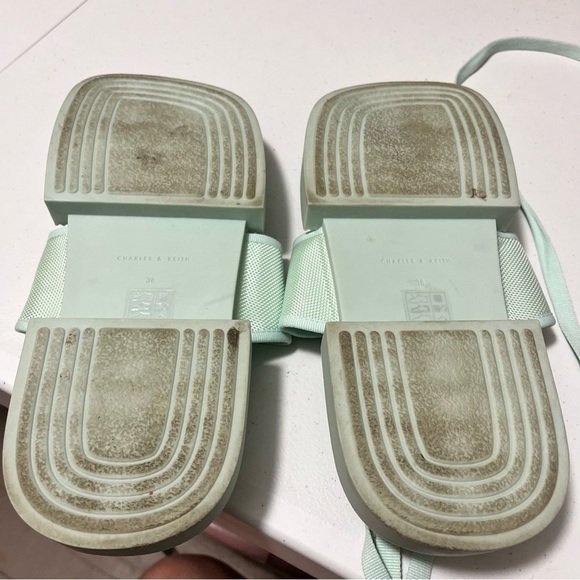 Charles & Keith Mint Green Tie Around Thong Sandals Size 38 US 7.5 - Picture 11 of 12